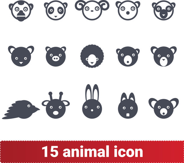 可爱的野生和家养动物和鸟的头部图标图片下载