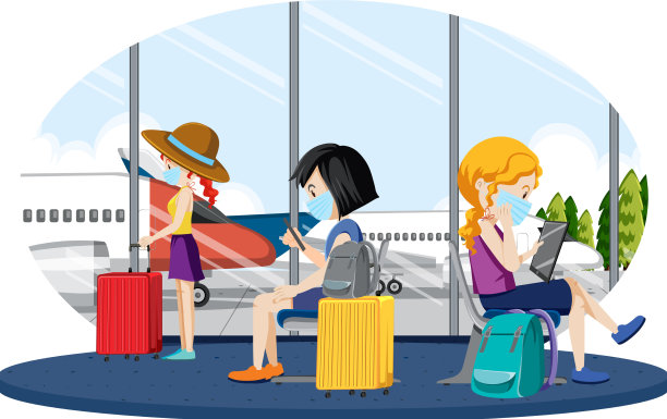 卡通里在登机口等待登机的乘客图片下载