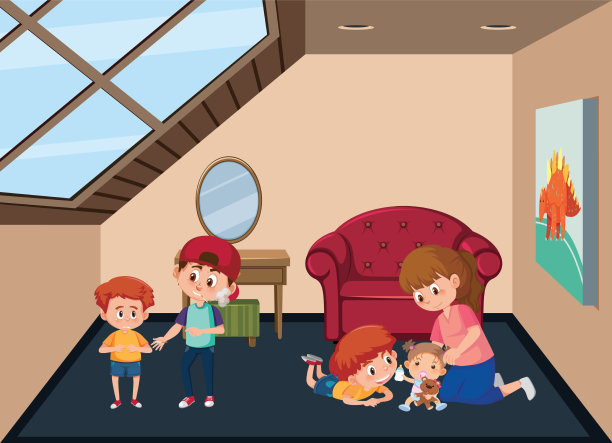 与家人一起的阁楼房间场景图片下载