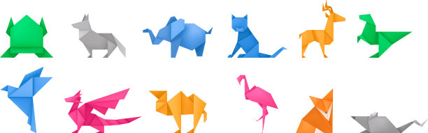 折纸动物不同的纸玩具套装图片下载