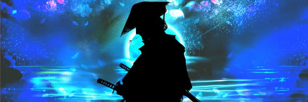 黑白剪纸风格的插图，一个歌舞伎演员扮演江户时代的武士，戴着飘逸的麻花帽，嘴里衔着一根小树枝。图片下载