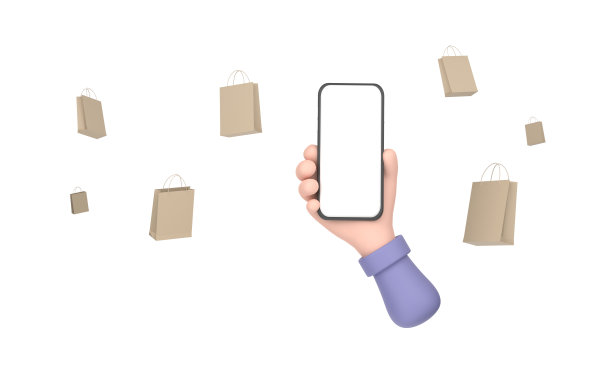 使用智能手机和一堆纸袋，购物概念图片下载