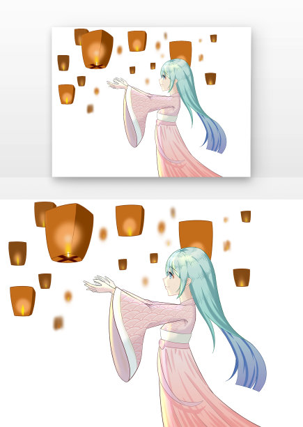 中元节放孔明灯的唯美女孩图片下载