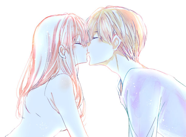 男人和女人接吻的插图图片下载