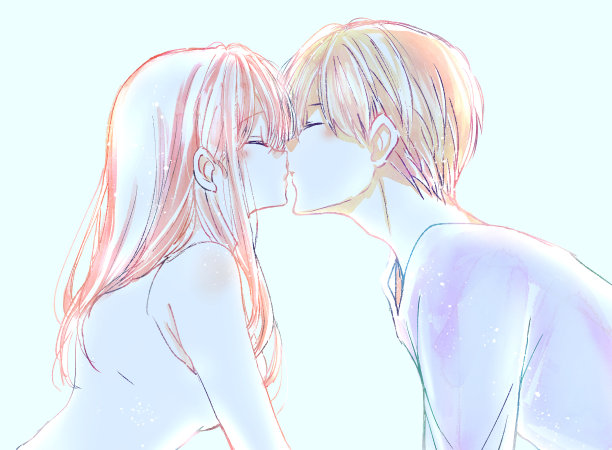 男人和女人接吻的插图图片下载