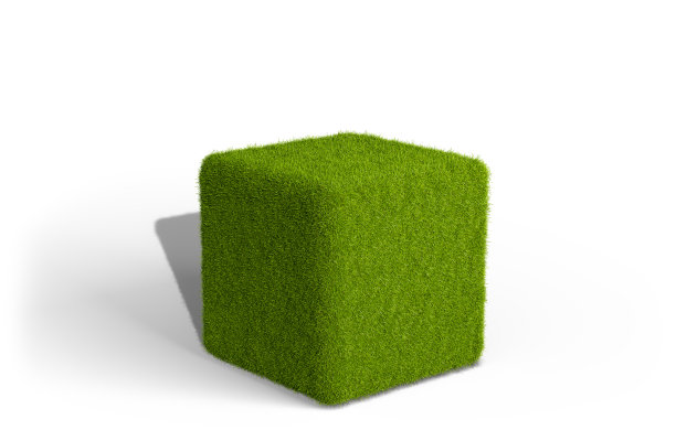 白色背景上的绿草立方体。立方体杂草丛生，3d渲染图片下载