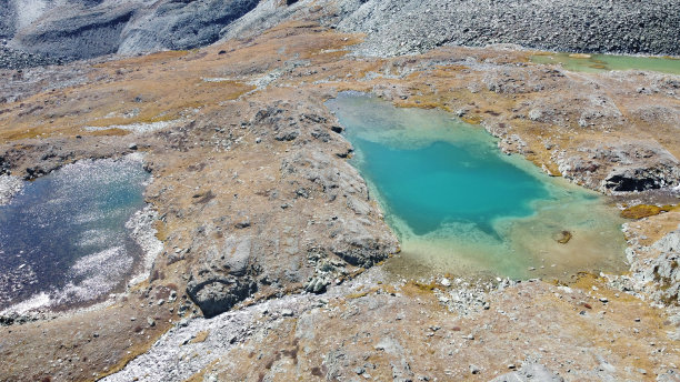 高山冰川湖。风景如画，隐藏在群山之中。户外风格度假。冒险旅行在野生动物，没有人。山谷景观耳景图片图片下载