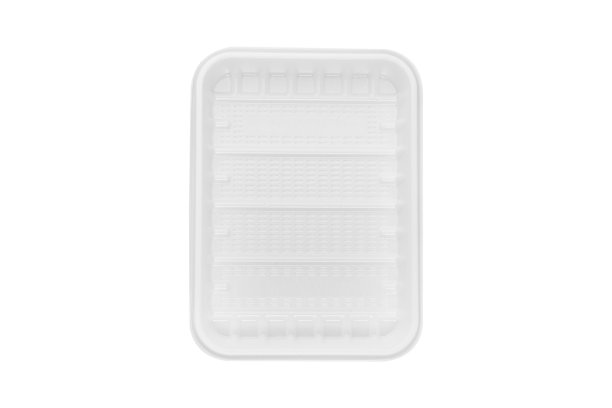 塑料板条箱食品一次性俯视图与剪辑路径隔离在白色背景。塑料包装设计。用于美容或食品的空容器模板图片下载