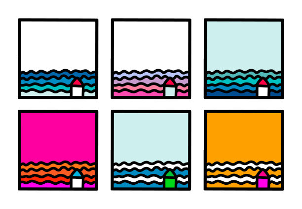 一套六手绘矢量插图景观图标标志房子微小的海洋海水图片下载