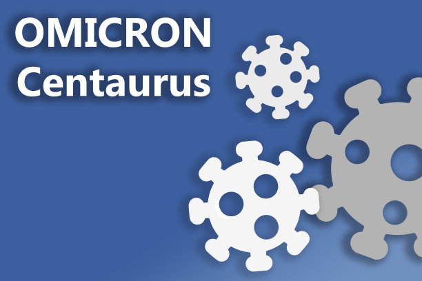 新冠病毒，半人马座欧米克隆新变种。增加的疾病。“半人马欧米克隆”文本和病毒SARS-CoV-2图像。图片下载