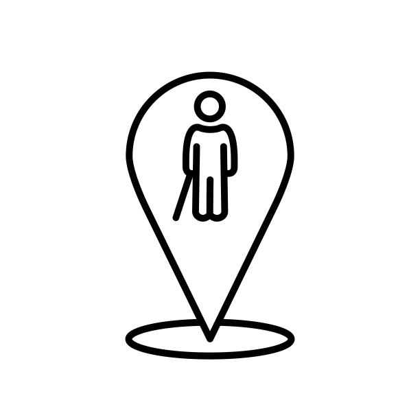 老人用藤条线和字形图标，残疾人和退休人员，老人用拐杖符号矢量图形。图片下载