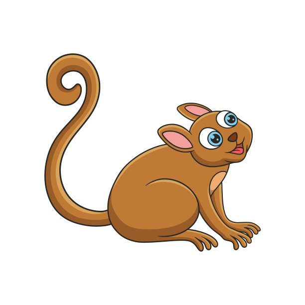 卡通插图眼镜猴在河边倒下的树干上休息，享受森林的美丽图片下载