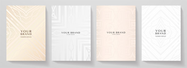 豪华高档封面设计套装。抽象背景采用金、银、白线条图案图片下载