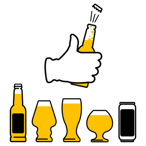 啤酒瓶在手和啤酒杯的剪影图片下载