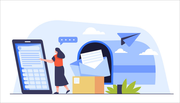 管理人员用智能手机在线向公司客户发送电子邮件。图片下载