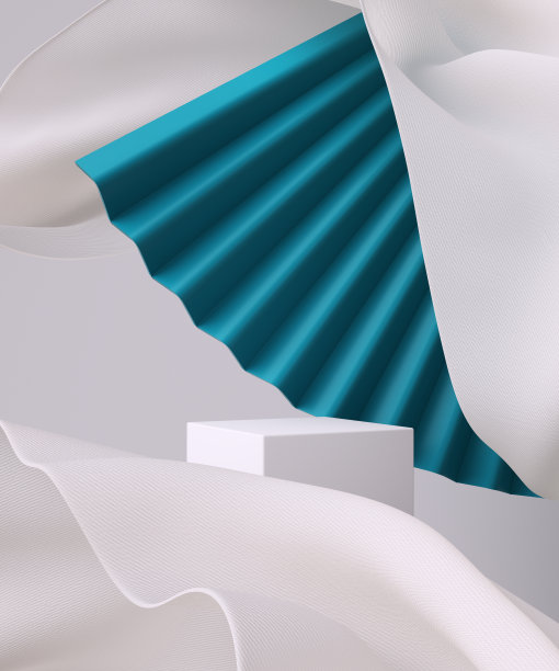 抽象最小场景，用于产品展示、物体摆放背景和白色织物装饰元素的三维渲染图片下载