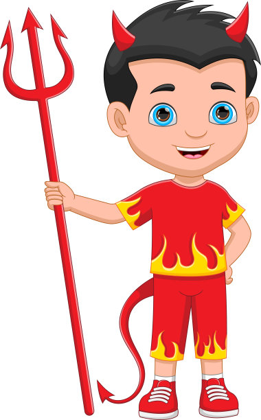 男孩穿着魔鬼服装，拿着三叉戟图片下载