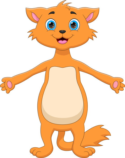 卡通可爱的猫在白色的背景上挥手图片下载