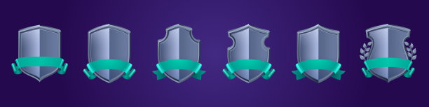 带丝带的金属盾牌的游戏徽章图片下载