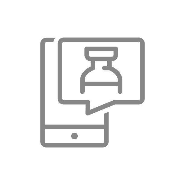 医疗安瓿在语音气泡和智能手机线图标。接种疫苗，接种信息，免疫标志图片下载