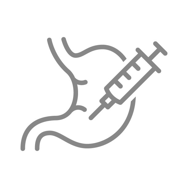 医疗注射器和胃线图标。疫苗，注射，麻醉，胃活检标记图片下载