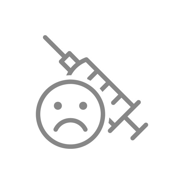 医疗注射器和悲伤的脸线图标。没有接种疫苗，疫苗评价，负反馈符号图片下载