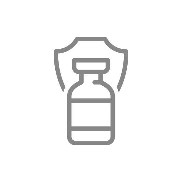 医疗安瓿瓶和盾牌线性图标：疫苗认证标志图片下载