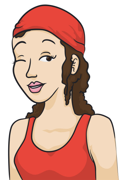 戴着大手帕的女孩向你眨眼，矢量插画图片下载