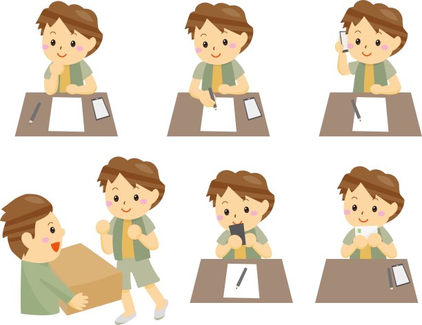 从目录中挑选产品、订购并接收产品的男孩/插画材料(矢量插画)图片下载