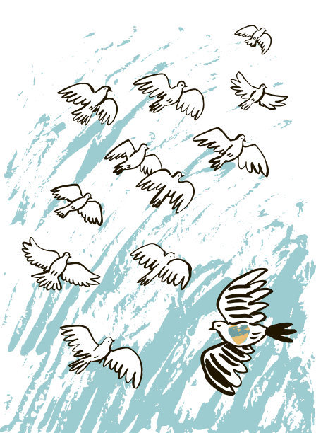 鸽子和平矢量插图集，海报图片下载
