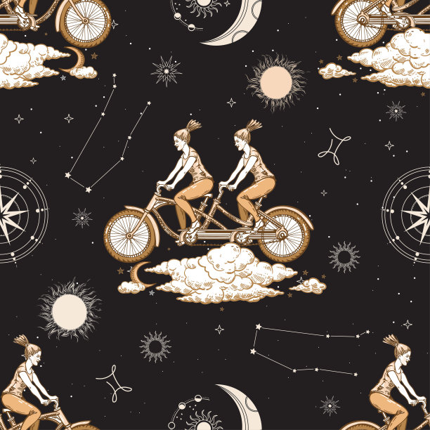 十二星座双子座。无缝模式。占星术的符号。图片下载