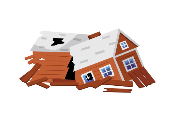 摧毁木屋的平面风格，矢量插图图片下载