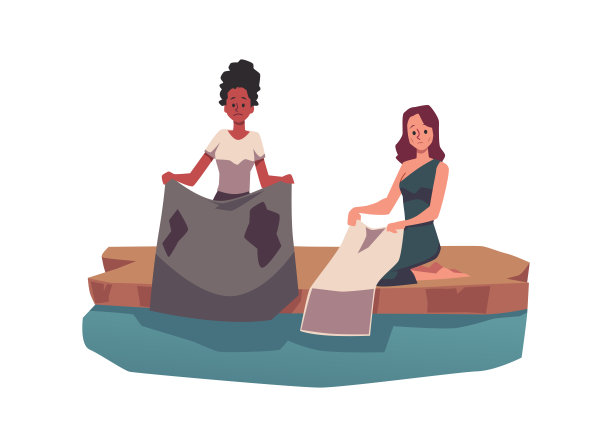 悲伤的年轻女人洗衣服在池塘平的风格，矢量插图图片下载