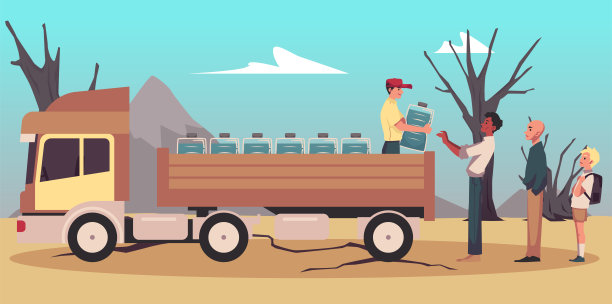 面带微笑的男子从车里向人们递出大瓶扁平的水图片下载