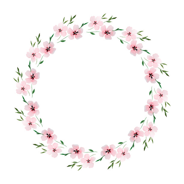 水彩花圆花环孤立在白色背景。图片下载