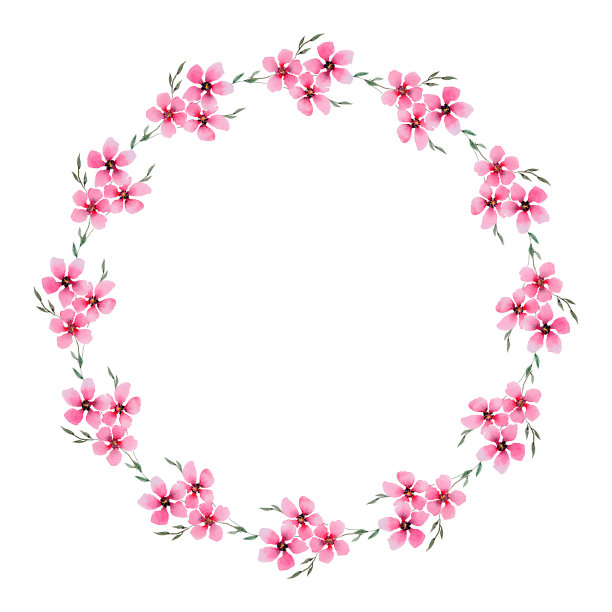 水彩花圆花环孤立在白色背景。图片下载