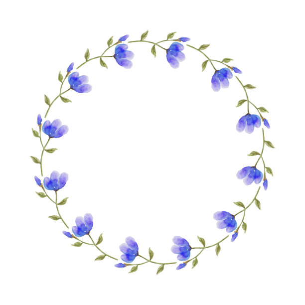 水彩花圆花环孤立在白色背景。图片下载
