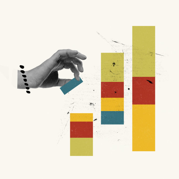 当代艺术拼贴。用男性的手摆放概念性形象积木，制作商业图形。致力于成功的职业战略图片下载
