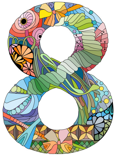 8号复古字体。雕刻设计。矢量插图。图片下载