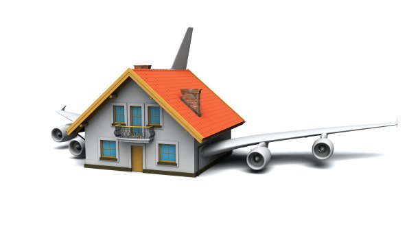 带有飞机机翼的房子的3D插图图片下载