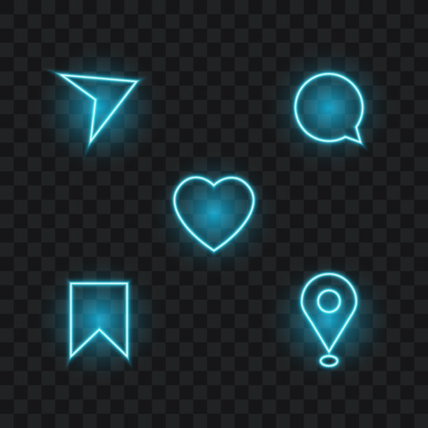 社交媒体和沟通霓虹灯图标，孤立的矢量插图。图片下载
