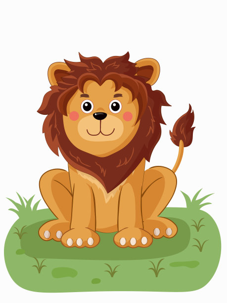 可爱的狮子卡通形象坐在微笑，编辑矢量插图图片下载