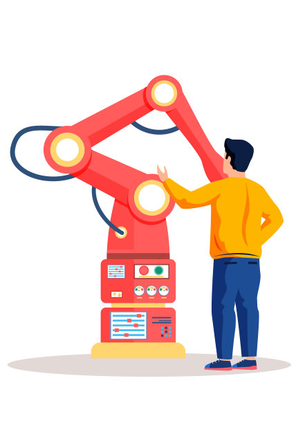 男性科学家和机械手臂进行实验。人工智能的概念图片下载