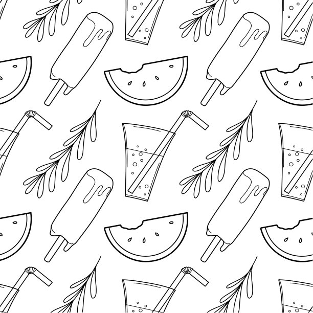 轮廓无缝图案，一套夏甜矢量图片下载