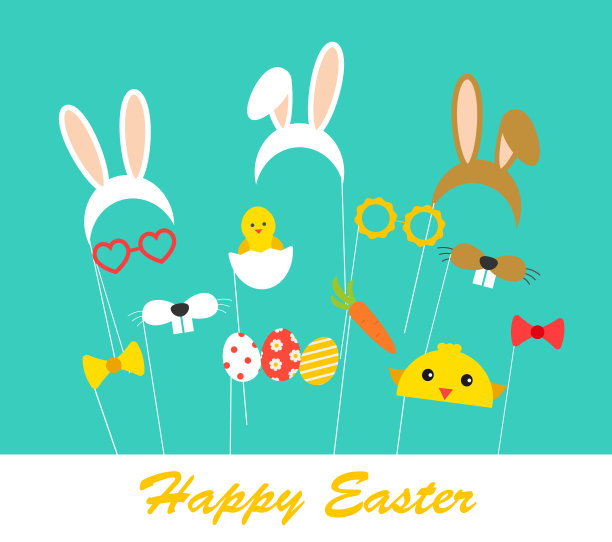 复活节快乐卡片设计与兔子耳朵复活节图片下载