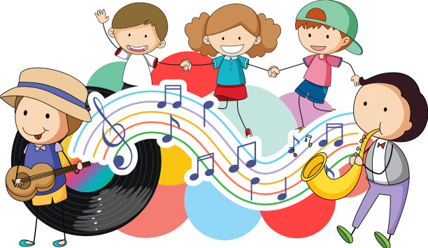 快乐的孩子，音符彩虹缤纷图片下载