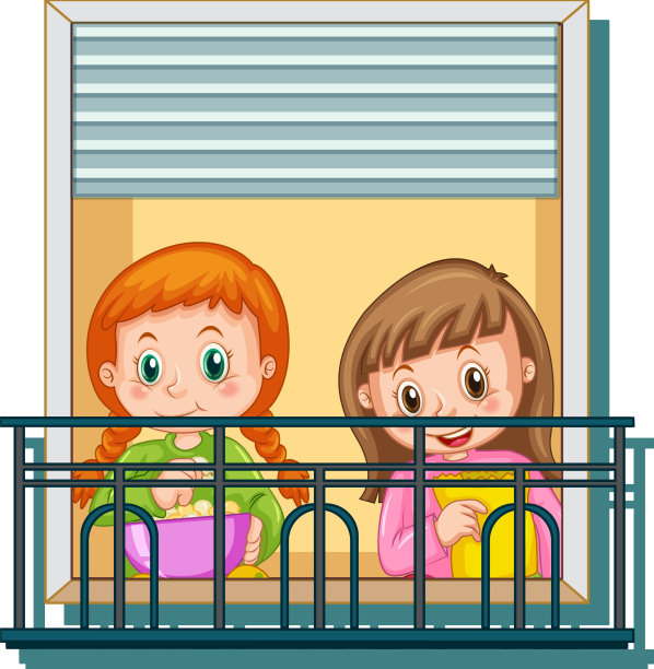 透过窗户看女孩的卡通人物图片下载