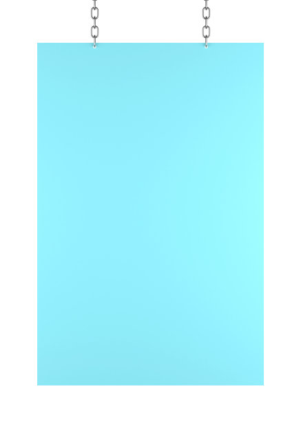 空的蓝色海报挂着金属链。图片下载