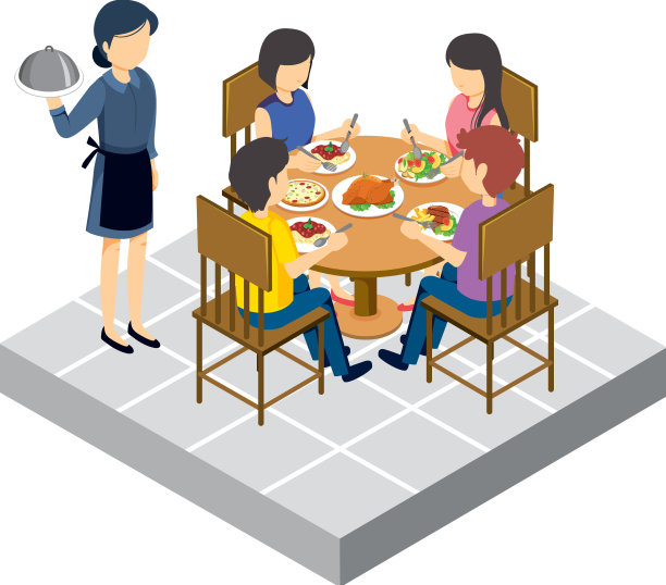 家庭餐桌上有个女招待图片下载