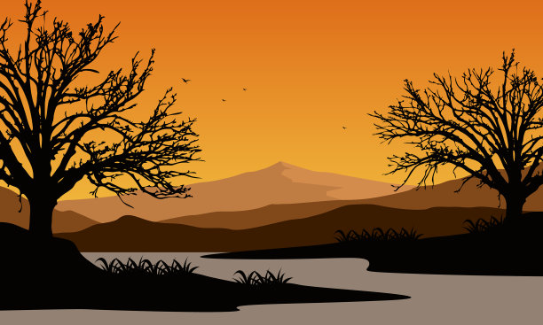 从河边眺望美丽的山景图片下载